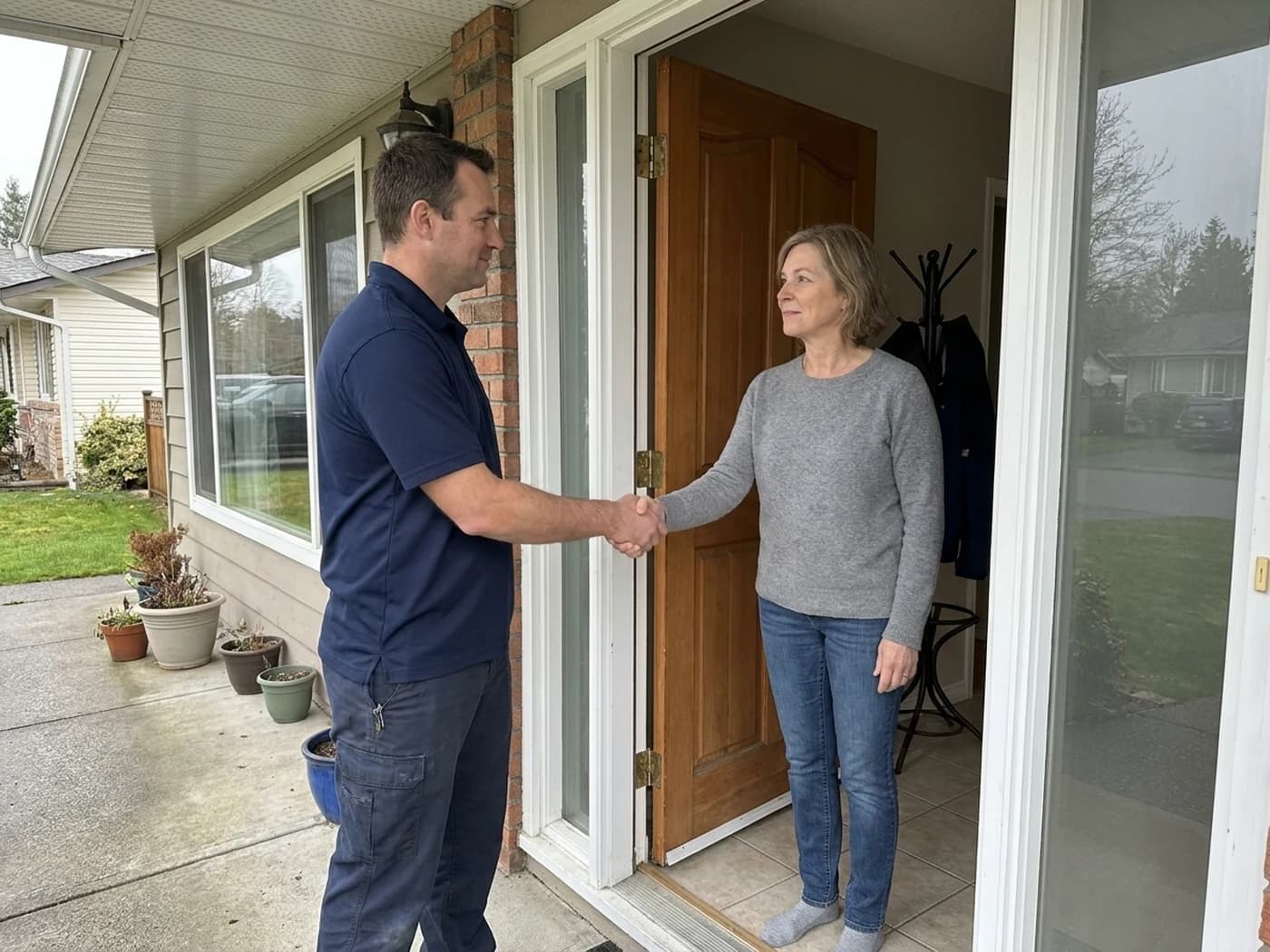 Technician and homeowner at a residential doorway in Vaughan